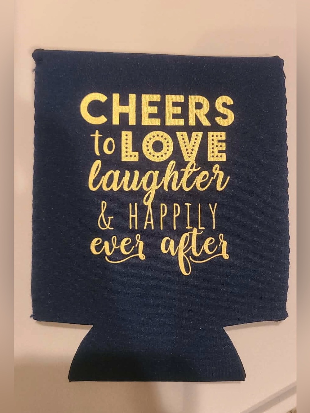12 Navy 12 Oz Can Coolers with Gold "Cheers to Love & Happy Ever After” Print